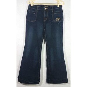 Fabulosity Jeans Size 7 Blue Dark Wash Wide Embroidered Cuffed Pants